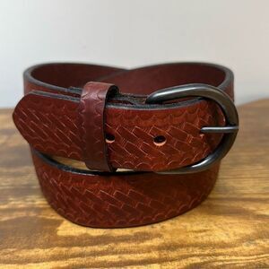 Boston Brown Basket Weave Leather Belt 18283 Size 36 Made in USA